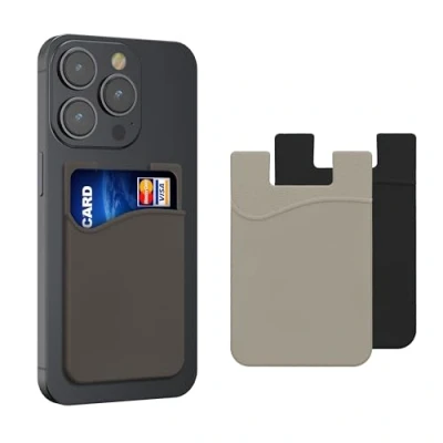 Abbildung von kwmobile 3X Kartenhalter Hülle für Smartphone selbstklebend Aufklebbare Silikon Kreditkarten Tasche Schwarz Grau Hellgrau Maße 8,5x5,5cm
