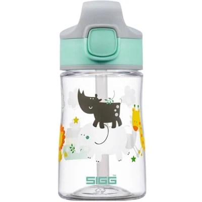 Abbildung von SIGG Tritan Trinkflasche Kinder Miracle Jungle mit Trinkhalm Auslaufsicher Spülmaschinenfest Microwellengeeignet Kratzresistent BPA frei Schule &amp; Sport Grün Tieren 0,35L
