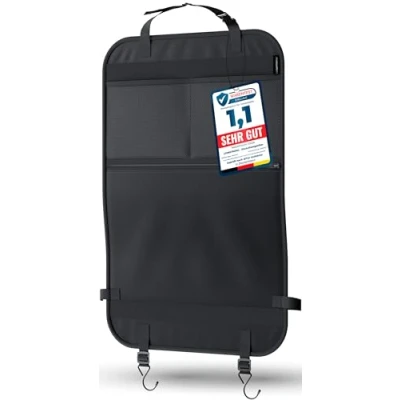 Abbildung von LIONSTRONG® Auto Organizer Kinder Rücksitz schwarz [WASSERDICHT] Rückenlehnenschutz universell kompatibel Autositz Sitzschutz Rückenlehne große Tasche