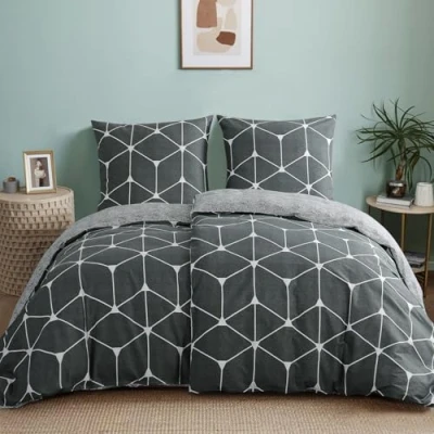 Abbildung von RUIKASI Bettwäsche 135x200 Baumwolle 4teilig Anthrazit Baumwollbettwäsche 135 x 200 4tlg mit Geometrie Muster, Bettbezug Set 4 teilig Cotton Reißverschluss