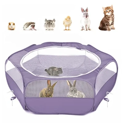 Abbildung von Pawaboo Kleintiere Freigehege, Wasserdicht Faltbar Kaninchen Freilaufgehege für Hasen Hühner Kätzchen Welpen Hamster, Visuell Laufstall mit Netz Reißverschluss und Nylonboden Lila