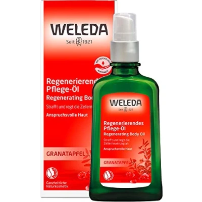 Abbildung von WELEDA Bio Granatapfel Körperöl ätherisches Naturkosmetik Hautpflege Massageöl / Pflegeöl mit Jojobaöl, Sesamöl &amp; Macadamia Öl strafft die Haut mindert Zeichen der Hautalterung (vegan 100ml)