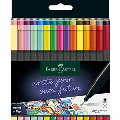 Abbildung von FABER CASTELL 151630 Grip Finepen, Fineliner, mit metallgefasster Faserspitze 0.4 mm, 30er Etui