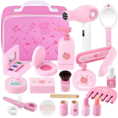 Abbildung von GAGAKU Holz Kinderschminke Set Mädchen Schminkkoffer Kinder 16 teiliges Schminke Friseur Beauty Frisierkoffer Spielzeug für Holzschminke Geburtstagsgeschenk ab 3 4 5 6 7 Jahre