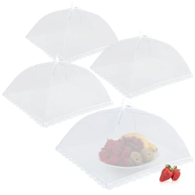Abbildung von com four® 4X Speisehauben, Faltbare Fliegenhaube 44 cm Abdeckhaube für Lebensmittel Fliegen Schutz, Fliegenschirm Lebensmittel, Essen, Obst, BBQ, Picknick, Kuchenabdeckung (04 Stück weiß)