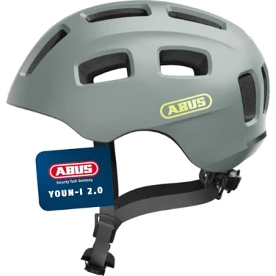 Abbildung von ABUS Fahrradhelm Youn I 2.0 mit Licht für Kinder, Jugendliche und Junge Erwachsene Mädels Jungs Grau, Größe M, M (52 57 cm)