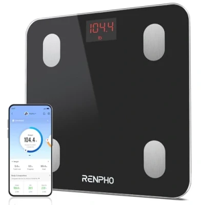 Abbildung von RENPHO Körperfettwaage, Bluetooth Personenwaage Digital mit App, Smart Waage Körperfett und Muskelmasse, BMI, Gewicht, Wasser, Protein, Skelettmuskel, Knochengewicht, BMR, Schwarz