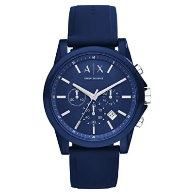 Abbildung von Armani Exchange Uhr für Männer , Chronographenwerk, 44mm Blaues Edelstahlgehäuse mit Silikonarmband, AX1327