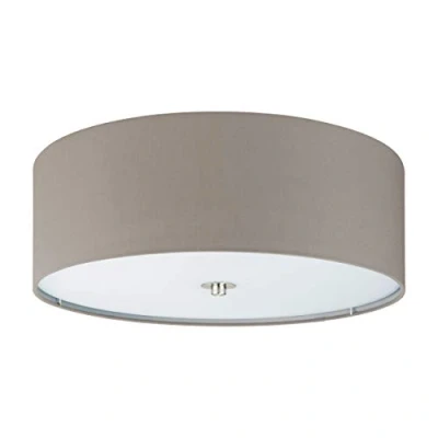 Abbildung von EGLO Deckenlampe Pasteri, 3 flammige Textil Deckenleuchte, Material: Stahl, Stoff, Glas, Farbe: Nickel matt, taupe, Fassung: E27, Ø: 47,5 cm