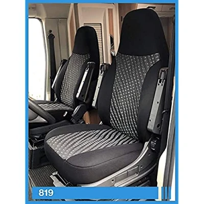 Abbildung von BREMER SITZBEZÜGE Maß Piloten Schonbezüge Sitzbezüge kompatibel mit Wohnmobil Camper Ducato Fahrer &amp; Beifahrer 819 Schonbezug Set in Schwarz/Grau