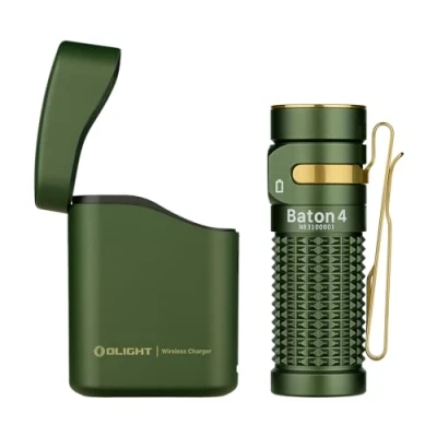 Abbildung von OLIGHT Baton 4 kit Mini LED Taschenlampe mit dimmbarem Ladecase, Wiederaufladbare bis zu 190 Tage Laufzeit, 1300Lm 170m Leuchtweite superhelle kleine für Alltag, IPX8 OD Grün