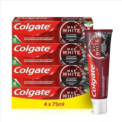 Abbildung von Colgate Max White Charcoal Zahncreme 4x75ml Mit Aktivkohle Zahnpasta entfernt bis zu 100% der oberflächlichen Verfärbungen* für weißere Zähne