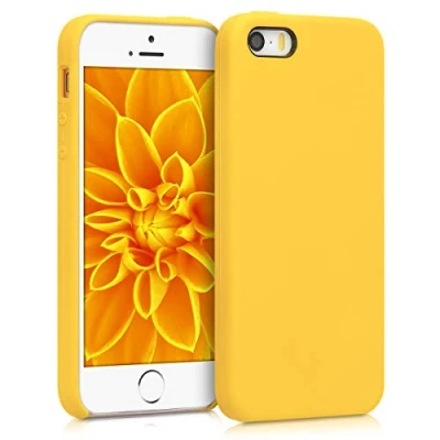 Abbildung von kwmobile Hülle kompatibel mit Apple iPhone SE (1.Gen 2016) / 5 5S Silikon Handy Case Handyhülle weiche Oberfläche kabelloses Laden Strahlend Gelb