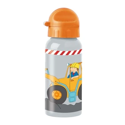 Abbildung von SIGIKID Edelstahl Trinkflasche Bodo Bagger, auslaufsicher, BPA frei, robust, leicht, Drehverschluss zerlegbar, gut zu reinigen, für Kinder 3 8 Jahre, Art. Nr. 25293, Baustelle/grau orange 400 ml