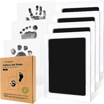 Abbildung von Handabdruck und Fußabdruck Baby Abdruckset 4pcs Tintenloses Stempelkissen Fussabdruck Set, Hand Geschenk Pfotenabdruck Set Hund (Jet Black, L)