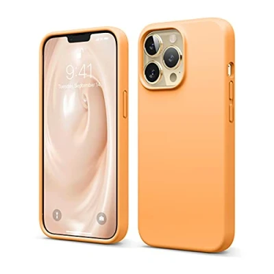 Abbildung von elago Liquid Silicone Case Kompatibel mit iPhone 13 Pro Hülle (6,1&quot;), Hochwertiges Silikon, Rundumschutz Handyhülle : 3 Layer Struktur Schutzhülle, Kratzfestes Weiches Mikrofaserfutter (Orange)