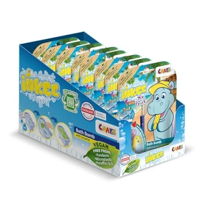 Abbildung von INKEE Fun Beach 8er Multipack 8x Badekugeln Kinder mit Überraschung, Badebomben Hippo Figuren, Wassermelone Duft &amp; Mango Butter