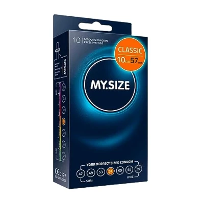 Abbildung von MY.SIZE Classic Kondome Größe 4 I 57 mm Breite 10 Stück Standardpackung Premium extra dünn gefühlsecht hauchzart dünne 0,07 Wandstärke vegan Condoms for men