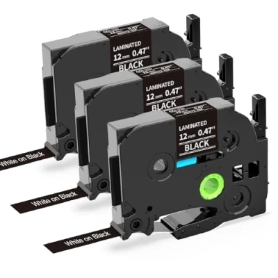 Abbildung von Oozmas TZe335 Bänder Kompatibel mit Brother Ptouch Schriftband 12mm TZ 0.47 Tape TZe 335 Weiß auf Schwarz, P touch CUBE Plus H107B H105 H110 P300BT D400 E100, 3er Pack