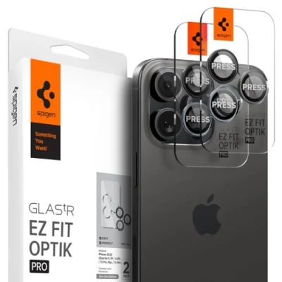Abbildung von Spigen Glas.tR EZ Fit Optik Pro Kameraschutz kompatibel mit iPhone 16 Pro/Pro Max, 15 14 2 Stück, ZeroOne Edition, Individuelle Kameraprotektion, Anti Kratzer