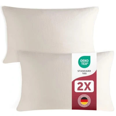 Abbildung von Blumtal Musselin Kissenbezug 40x80 cm 2er Set Oeko TEX zert. Kopfkissen Bezug 100% Baumwolle weiches Kissen waschbar bei 40 C atmungsaktive Sommer Kopfkissenbezüge Ivory