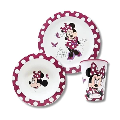 Abbildung von Stor Minnie Mouse Kinder Geschirr Set Frühstücksgeschirr BPA frei Mädchen Kindergeschirr Baby Geschirrset Camping aus Kinderteller, Müslischale &amp; Kinderbecher