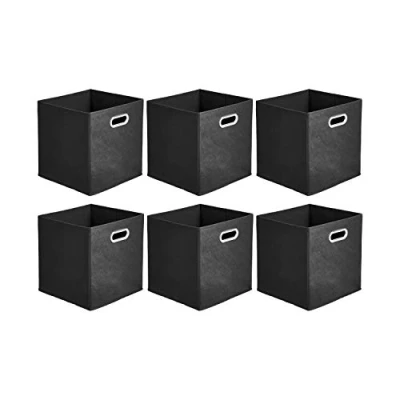 Abbildung von Amazon Basics Aufbewahrungswürfel aus Stoff, faltbar, mit ovalen Ösen, 6er Pack, Schwarz
