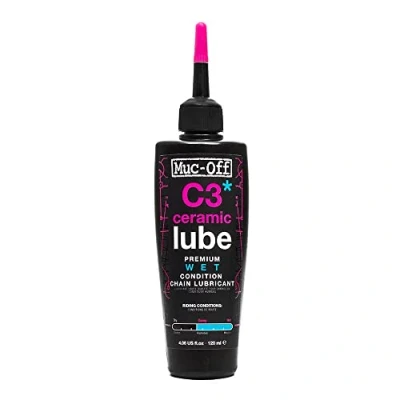 Abbildung von Muc Off C3 Ceramic Wet Chain Lube Nass Kettenöl Fahrrad, 120 ml Premium Schmierfett Kettenfett, Kettenspray Mit UV Tracer Farbstoff Für Nasse und Raue Wetterbedingungen