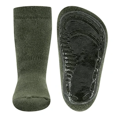 Abbildung von EWERS Stoppersocken SoftStep Uni, Socken mit Anti Rutsch Sohle für Jungen und Mädchen, 1 Paar rutschfeste Kindersocken Gummisohle, Oliv (Olivgrün), Größe 31 34