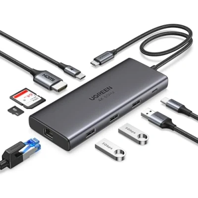 Abbildung von UGREEN Revodok Pro 109 USB C Hub 10Gbps A 3.2&amp;USB 3.2, HDMI 4K@60Hz, PD100W, Ethernet, SD/TF, Docking Station kompatibel mit iPhone 15, MacBook Pro/Air, Surface, Galaxy S24/S23 usw.