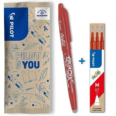 Abbildung von PILOT Set bestehend aus 1 FriXion Ball und mit 3 Minen Radierbarer Stift wärmeempfindlicher Tinte Nachfüllbarer Rollerball recyceltem Kunststoff Rot Mittlere Spitze