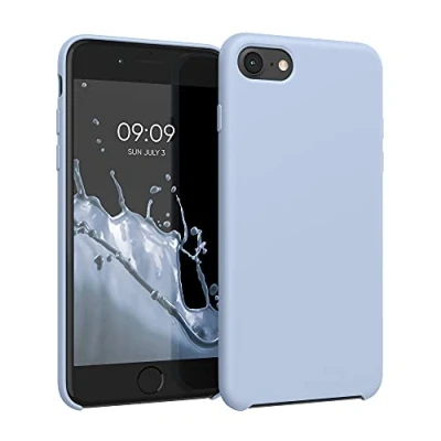 Abbildung von kwmobile Hülle kompatibel mit Apple iPhone SE (2022) / (2020) 8 7 Silikon Handy Case Handyhülle weiche Oberfläche kabelloses Laden Hellblau matt