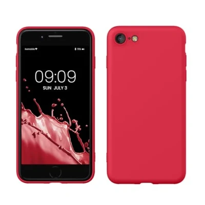 Abbildung von kwmobile Hülle kompatibel mit Apple iPhone SE (2022) / (2020) 8 7 gummierte TPU Silikon Handyhülle Schutzhülle für kabelloses Laden Case in Granatapfelrot
