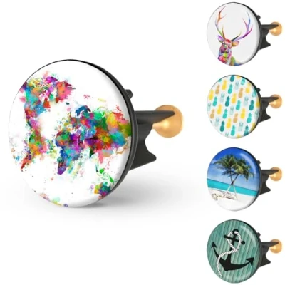 Abbildung von Arteneur Waschbeckenstöpsel 40mm Weltkarte Edelstahl Excenterstopfen mit extra Schwerer Messingschraube für stabilen Halt Universeller Abflussstopfen Waschbecken