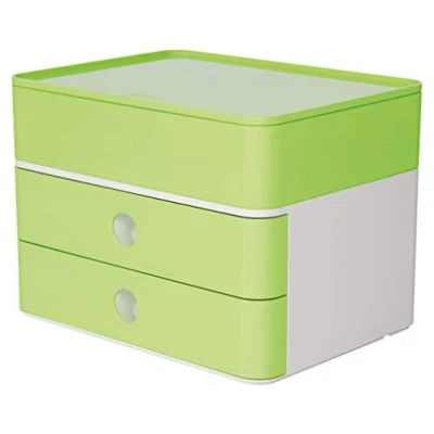 Abbildung von HAN Schubladenbox Allison SMART BOX plus mit 2 Schubladen, Trennwand sowie Utensilienbox, inkl. Kabelführung, stapelbar, Büro, Schreibtisch möbelschonende Gummifüße, 1100 80, hochglänzend lime green