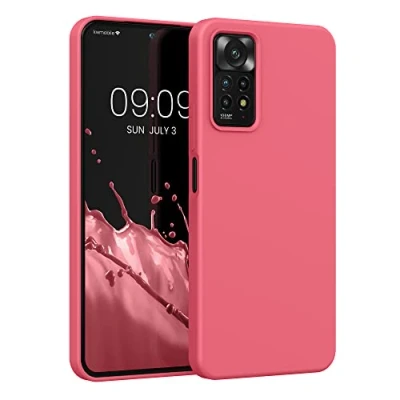 Abbildung von kwmobile Hülle kompatibel mit Xiaomi Redmi Note 11 Pro/Note Pro (5G) / 12 (4G) Silikon Handy Case Handyhülle weiche Oberfläche kabelloses Laden Neon Koralle
