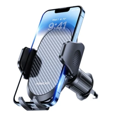 Abbildung von Miracase Handyhalterung Auto mit dem Neuesten Metallhakenclip, Handyhalter für die Lüftung, Freihändige Universelle Autohandyhalter iPhone, Android und alle Smartphones, Dunkles Schwarz.