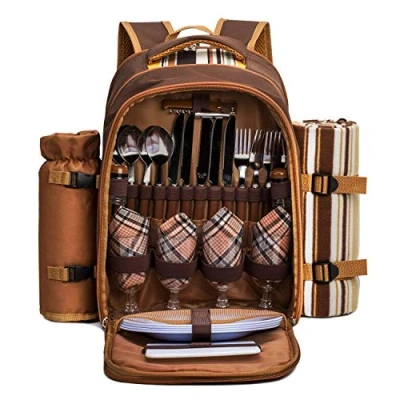 Abbildung von apollo walker 4 Person Picknick Rucksack Hamper Kühltasche mit Geschirr Set &amp; Decke