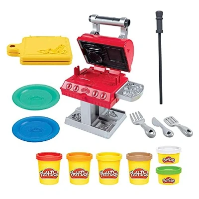 Abbildung von Play Doh Kitchen Creations Grillstation Spielset für Kinder ab 3 Jahren mit 6 Farben und 7 Zubehörteilen, Mehrfarbig