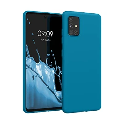 Abbildung von kwmobile Hülle kompatibel mit Samsung Galaxy A51 weiches TPU Silikon Case Cover geeignet für kabelloses Laden Karibikblau