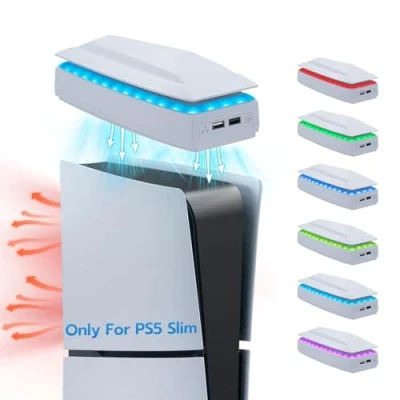 Abbildung von Mcbazel PS5 Slim Kühler mit 3 Geschwindigkeits RGB Beleuchtung, Oberer Kühlventilator und USB 2.0 Anschlüssen für Disc/Digital Edition Weiß(Nicht PS5/PS5 Pro)