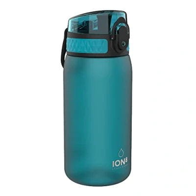 Abbildung von Ion8 Kinder Trinkflasche, 350ml, Auslaufsicher, Einhandöffnung, Sichere Verriegelung, Spülmaschinenfest, BPA frei, Tragegriff, Klappdeckel, Leicht zu Reinigen, Klimaneutral, Aqua