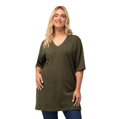 Abbildung von Ulla Popken Damen Basic v T Shirt, Wald Grün, 46 48