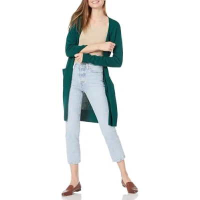 Abbildung von Amazon Essentials Damen Leichter, Länger Geschnittener, Langärmliger Cardigan Pullover Mit Offener Vorderseite (In Übergröße Erhältlich), Dunkelgrün, L