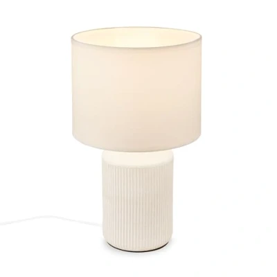 Abbildung von BRILONER Tischlampe mit Stoffschirm, Kabelschalter, Keramikfuß, Lampe, Nachttischlampe, Tischleuchte, Dekolampe Flur, Bürolampe, Leselampe, Wohnzimmer, Schlafzimmer, 22x37,5 cm (DxH), Weiß