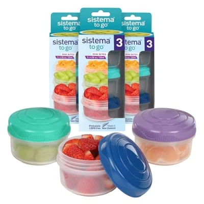Abbildung von Sistema Snack Pots Mini Bites TO GO Frischhaltedosen 130 ml stapelbare Boxen mit Deckel BPA frei 9 Stück