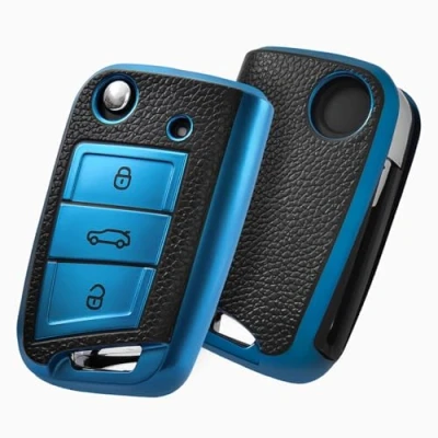 Abbildung von OATSBASF Autoschlüssel Hülle VW, Schlüssel Kompatibel für VW Golf 7 Schlüsselhülle, Schlüsselbox Cover Polo, Skoda, Tiguan, MK7 3 Tasten (P Blau)