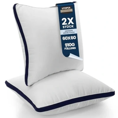 Abbildung von Utopia Bedding Kopfkissen (2er Set), 60 x cm Schlafkissen, Gebürsteter Stoff Bezug Bettkissen, Premium Qualität Weich et Atmungsaktiv Kissen (Marineblau)