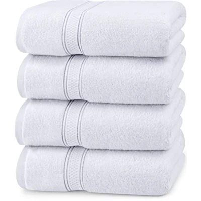 Abbildung von Utopia Towels 4er Pack Badetücher Set Premium 100% ringgesponnene Baumwolle 69 x 137 cm Handtücher, sehr saugfähig, weiches Gefühl Duschtücher (Weiß)