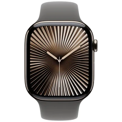 Abbildung von Apple Watch Series 10 4G 46mm Natural Titanium (Graues Gummi Armband S/M)